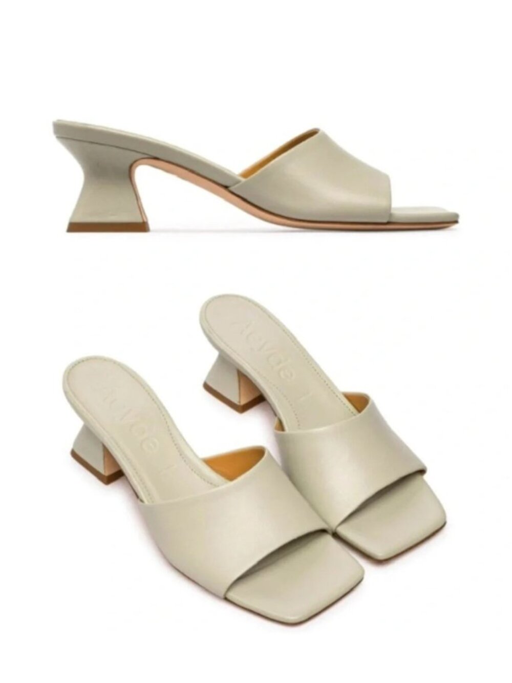 $500 AEYDE ALE SCULPTURAL BLOCK HEEL SLIDE MULE LEATHER MINT GREY 37.5 (DD13)